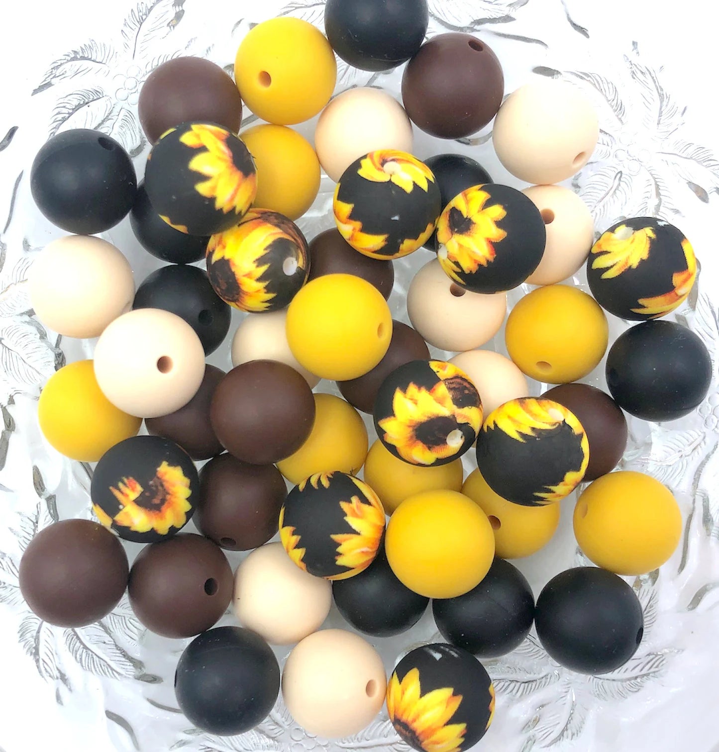 50pcs 15mm Silicone Solid and Printed Round Beads Mix Kits for Beadable Pen Keychain Car Charm Crafting Jewelry Making DIY Bracelet Wristlets Cup Charms Handmade Craft Supplies