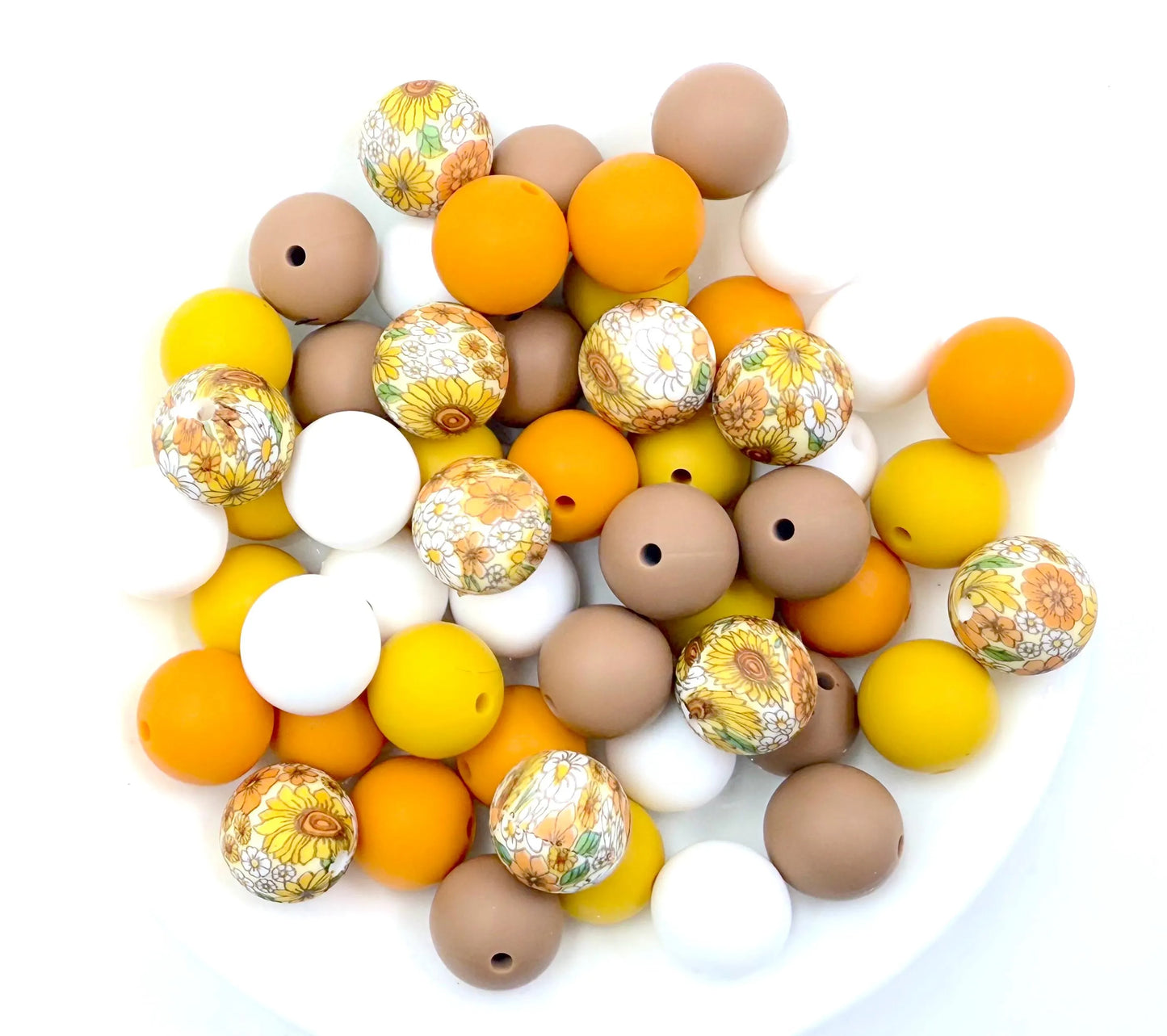 50pcs 15mm Silicone Solid and Printed Round Beads Mix Kits for Beadable Pen Keychain Car Charm Crafting Jewelry Making DIY Bracelet Wristlets Cup Charms Handmade Craft Supplies