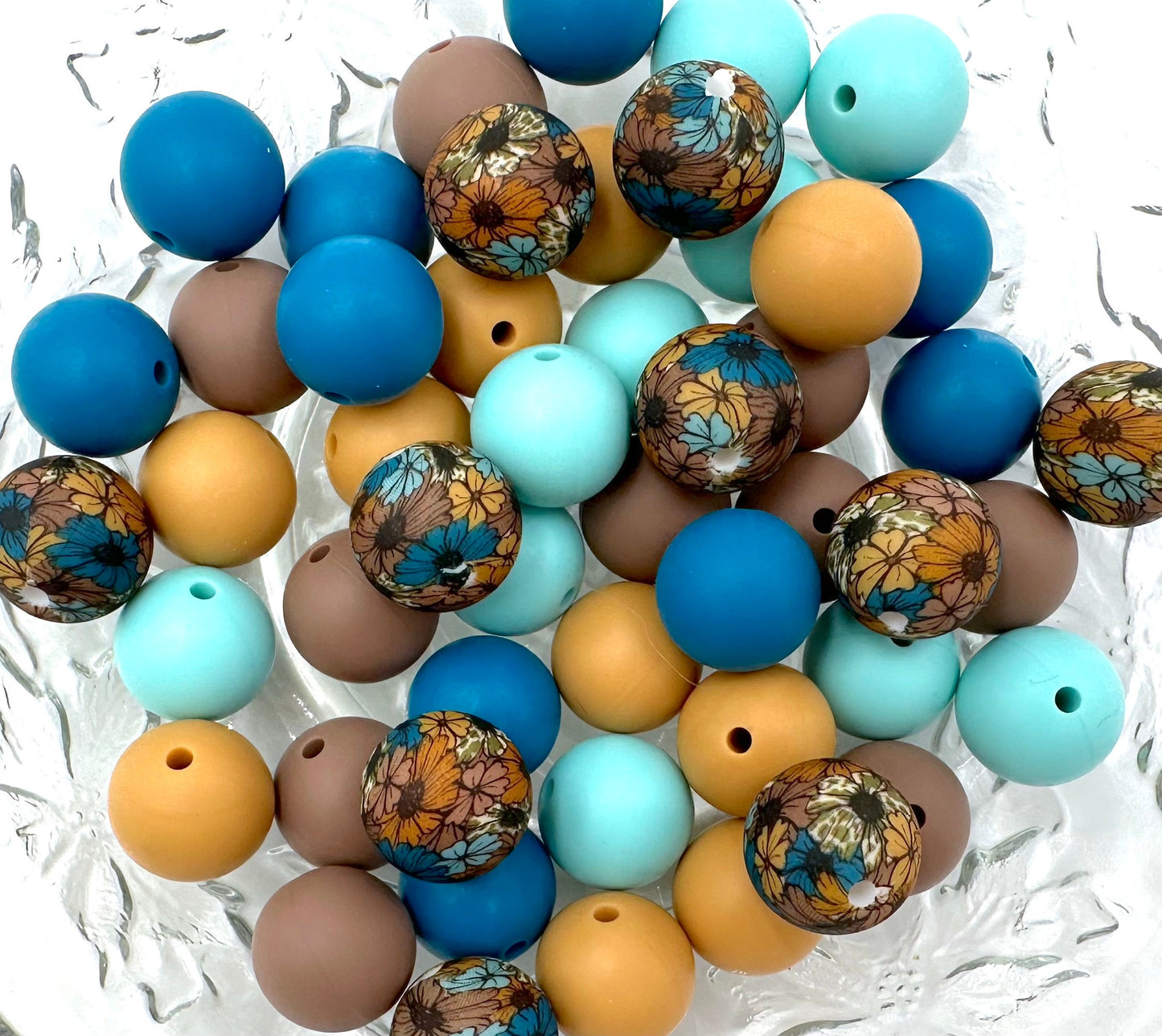 50pcs 15mm Silicone Solid and Printed Round Beads Mix Kits for Beadable Pen Keychain Car Charm Crafting Jewelry Making DIY Bracelet Wristlets Cup Charms Handmade Craft Supplies