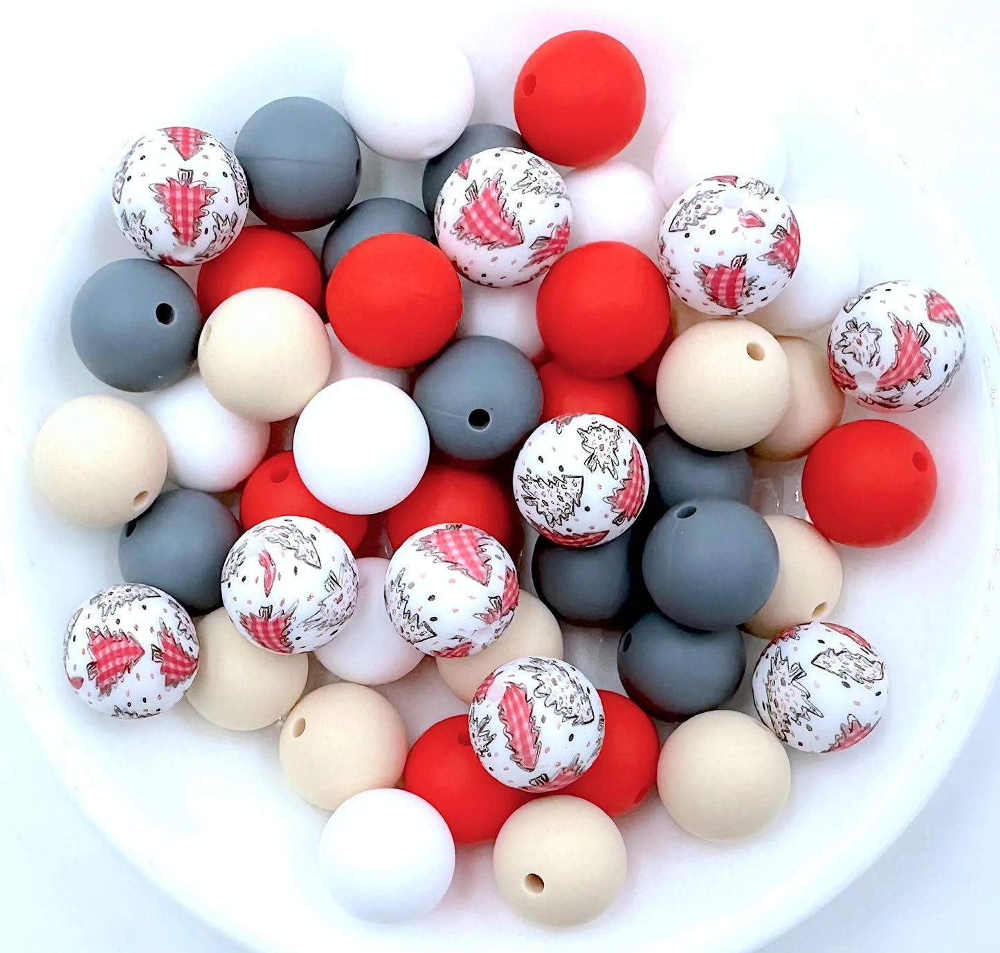 50pcs 15mm Silicone Solid and Printed Round Beads Mix Kits for Beadable Pen Keychain Car Charm Crafting Jewelry Making DIY Bracelet Wristlets Cup Charms Handmade Craft Supplies