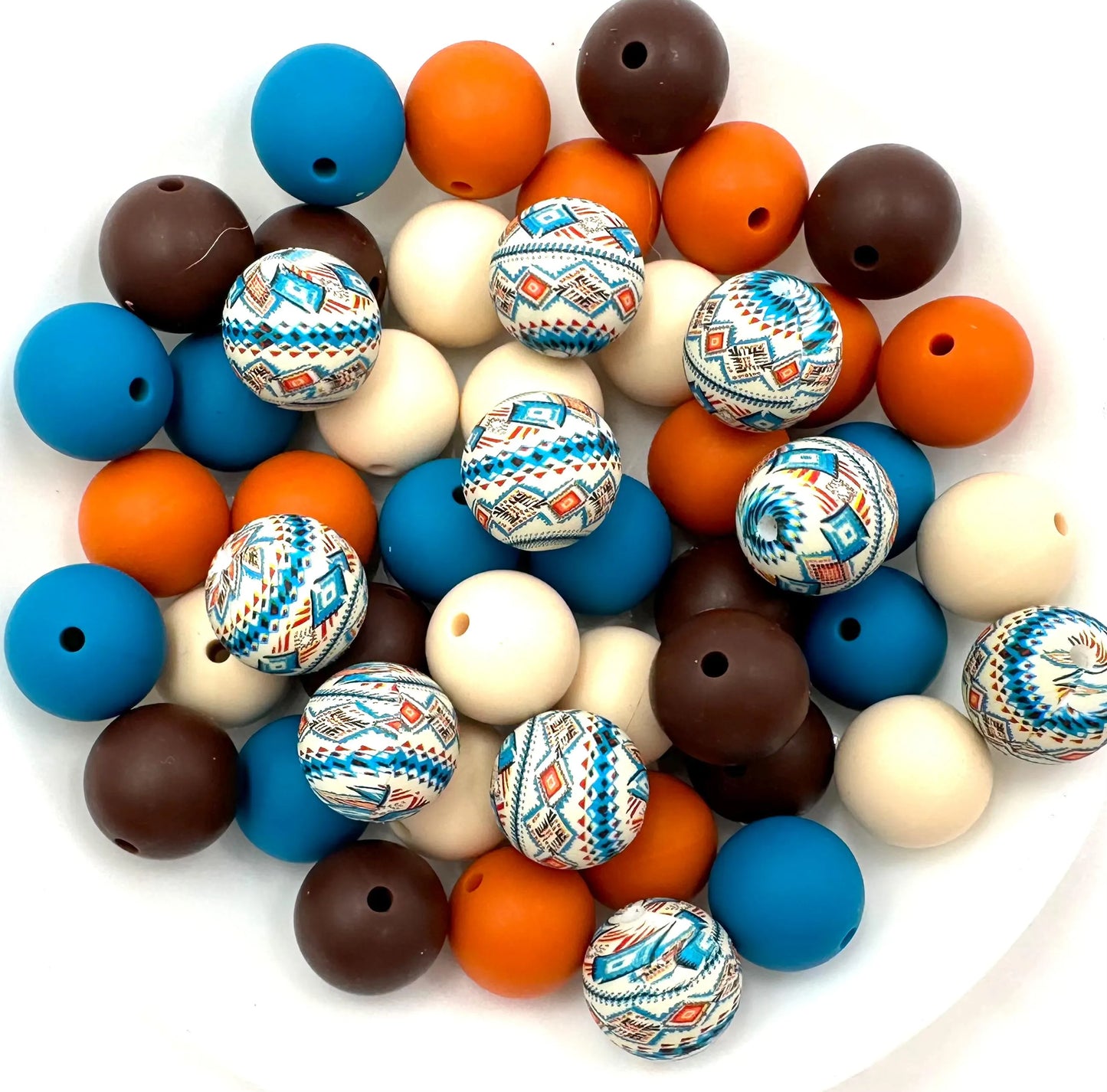 50pcs 15mm Silicone Solid and Printed Round Beads Mix Kits for Beadable Pen Keychain Car Charm Crafting Jewelry Making DIY Bracelet Wristlets Cup Charms Handmade Craft Supplies