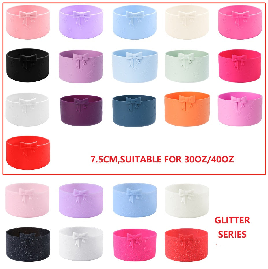 Bow Silicone Solid Glitter Boot for Stanley Cup,Anti-Slip Bottom Sleeve Cover for 40oz & 30oz Tumbler Cup Accessories,Cute 3D Bow Silicone Boot Sleeve for Tumbler Bottom Protector,Water Glasses