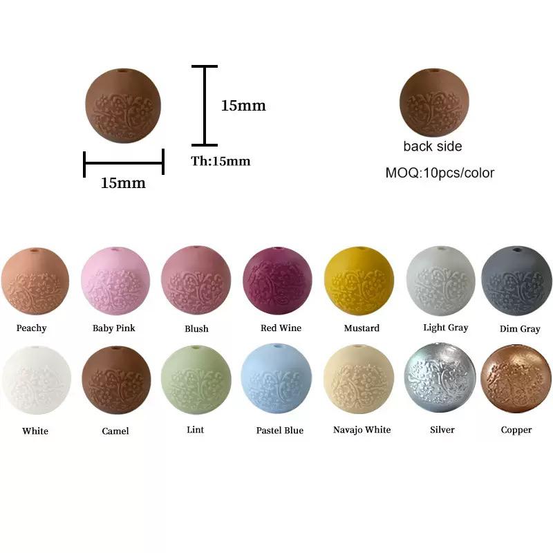 15mm Silicone Embossed Decorative Round Beads for DIY stuff beadable pen.Jewelry Making, Necklaces, Bracelets, Keychains, Handicraft Materials