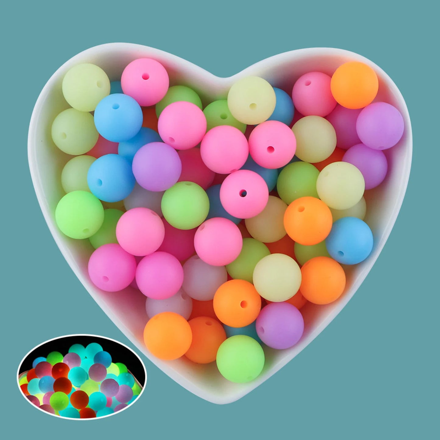 15mm Silicone Luminous Bead,Glow In The Dark Silicone Bead,Round Silicone Bead,Luminous Silicone Bead