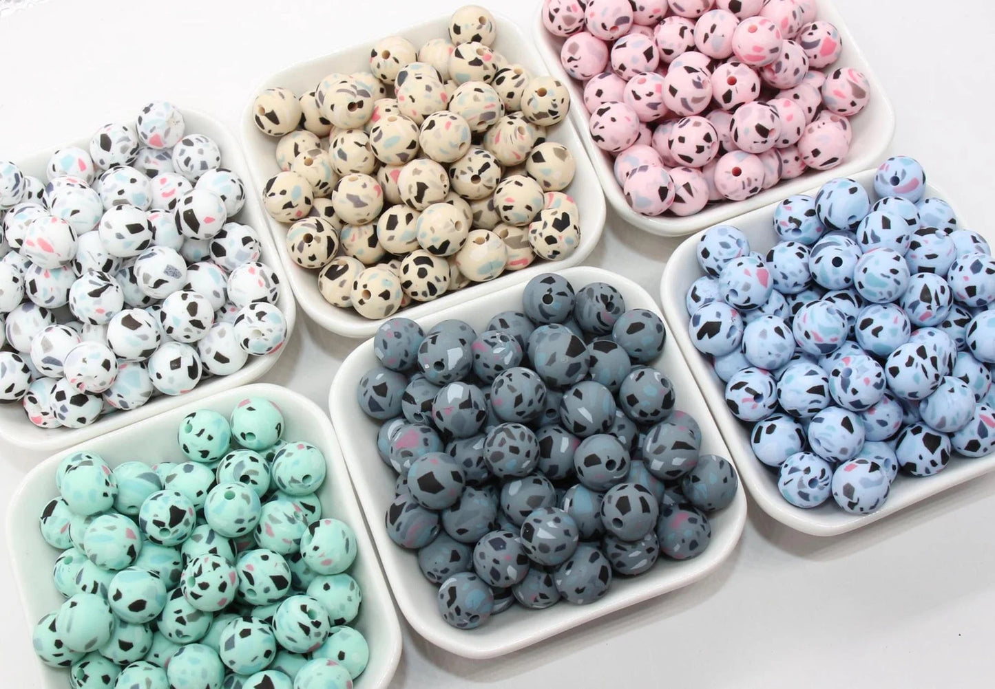 15mm printed silicone beads, wholesale silicone beads, DIY crafts for necklaces, keychains, bags making