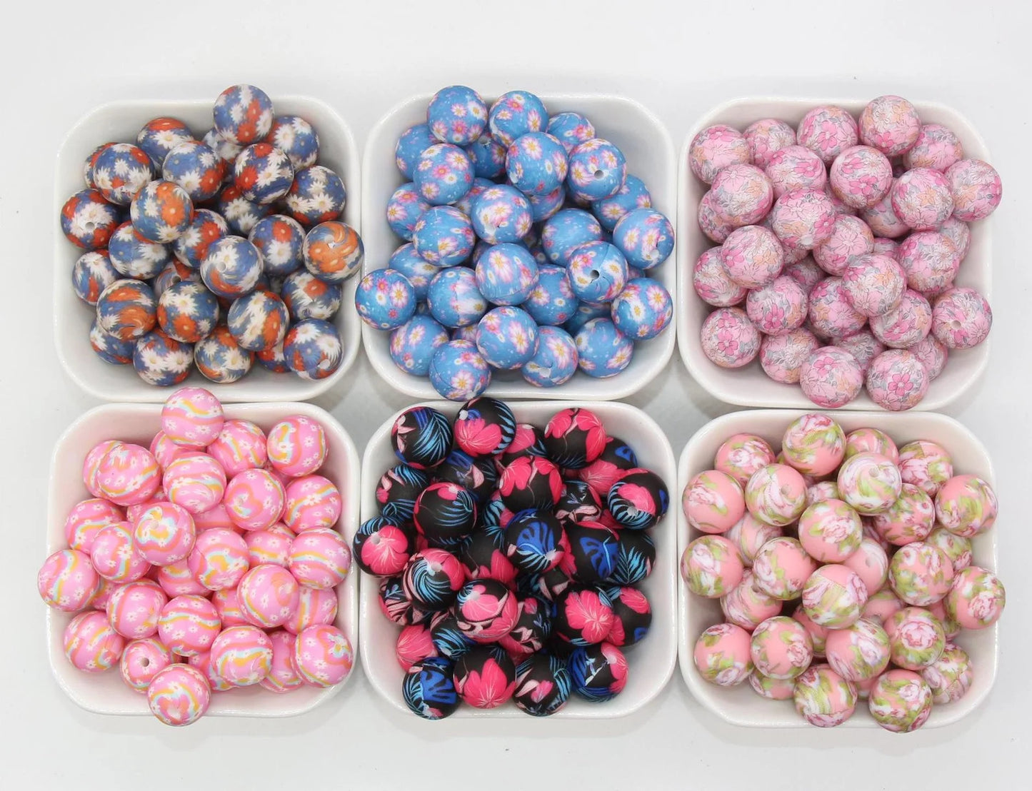 15mm printed silicone beads, wholesale silicone beads, DIY crafts for necklaces, keychains, bags making
