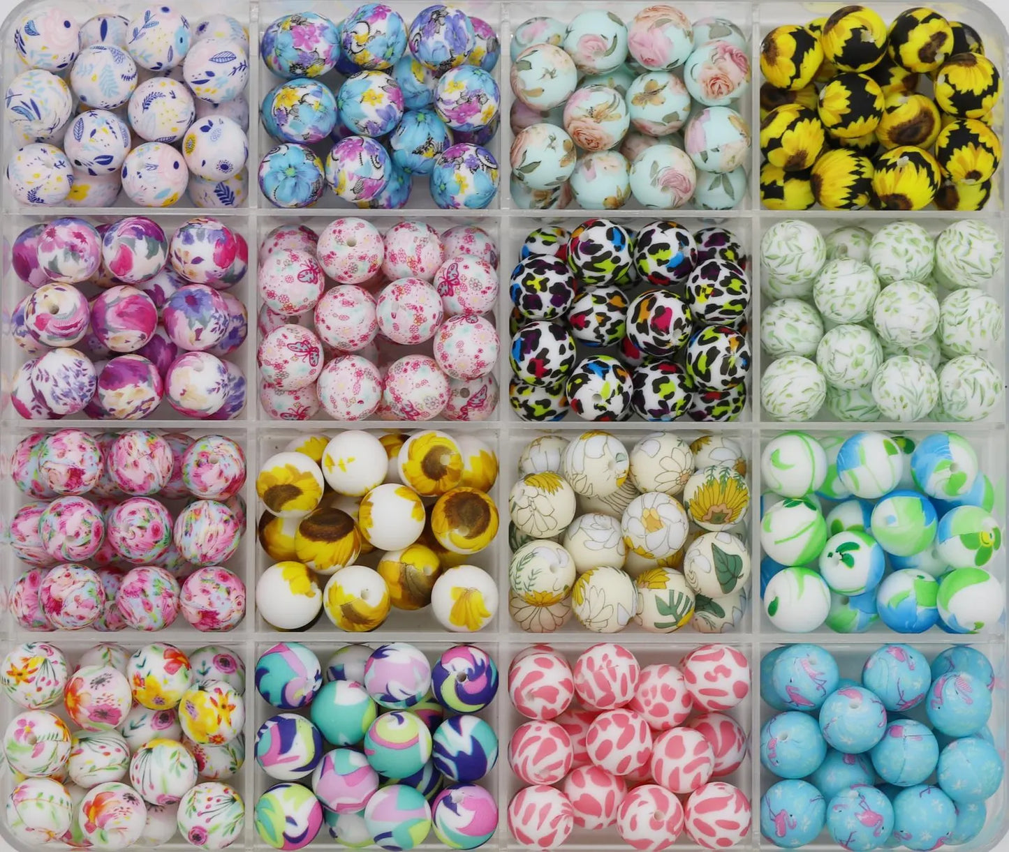 15mm printed silicone beads, wholesale silicone beads, DIY crafts for necklaces, keychains, bags making