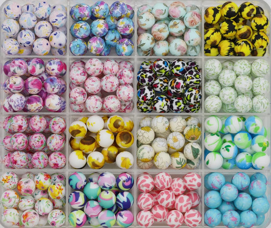 15mm printed silicone beads, wholesale silicone beads, DIY crafts for necklaces, keychains, bags making