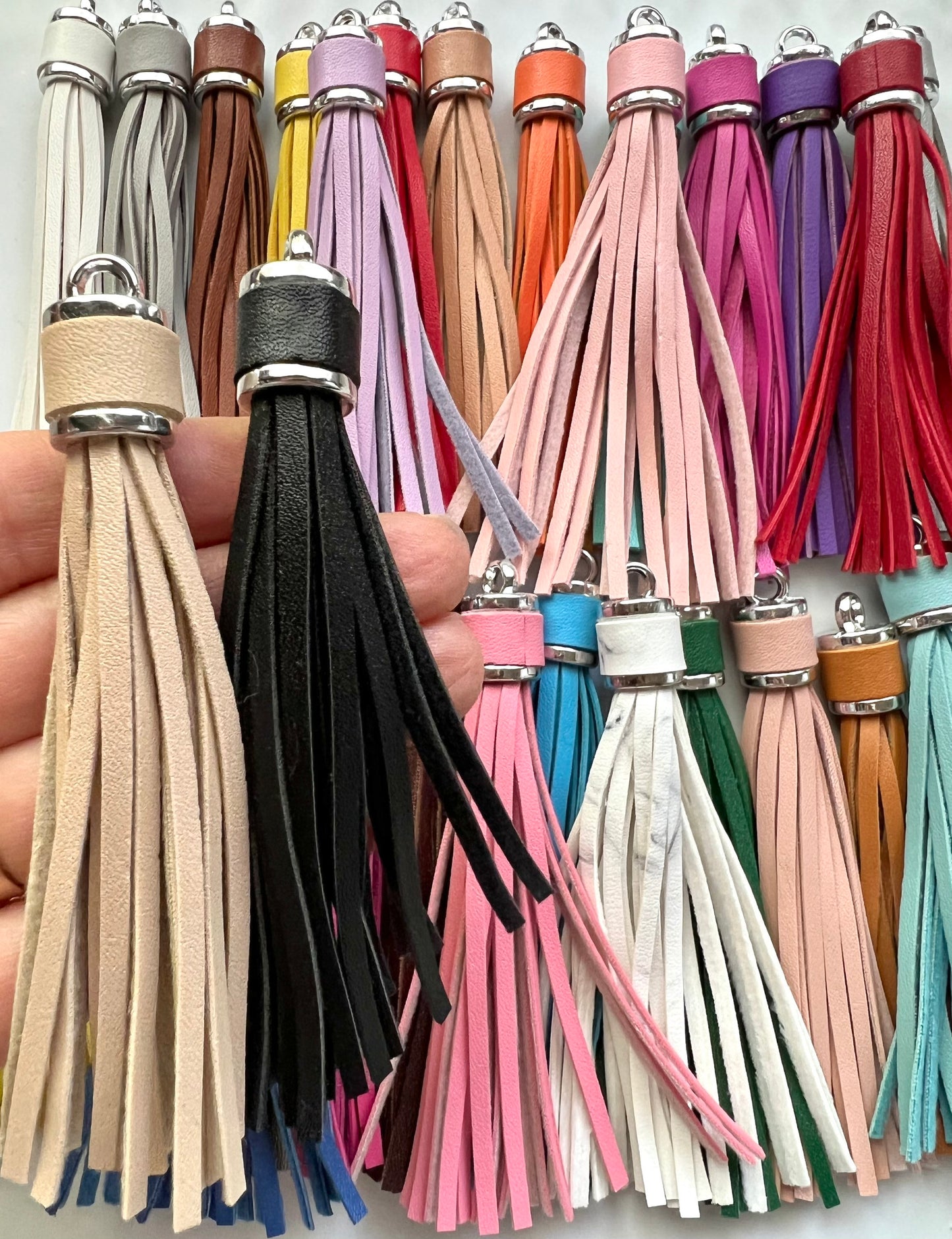 Leather Tassel Tassels With Silver Connector Loops for DIY Crafts, Bead Garlands, Keychains and Purse Tassels