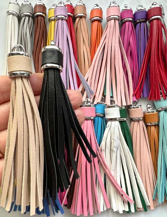 Leather Tassel Tassels With Silver Connector Loops for DIY Crafts, Bead Garlands, Keychains and Purse Tassels