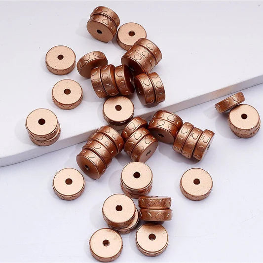 12MM Solid Color Hearts Prints Round Flat Silicone Spacer Beads