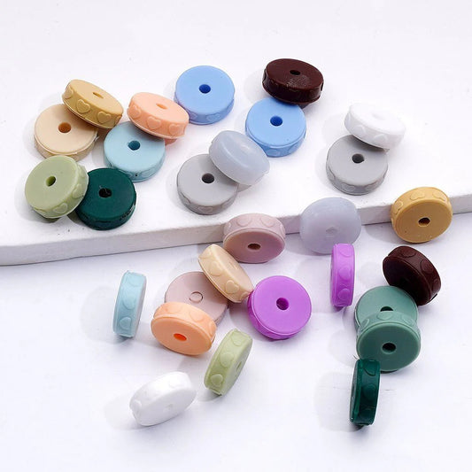 12MM Solid Color Hearts Prints Round Flat Silicone Spacer Beads