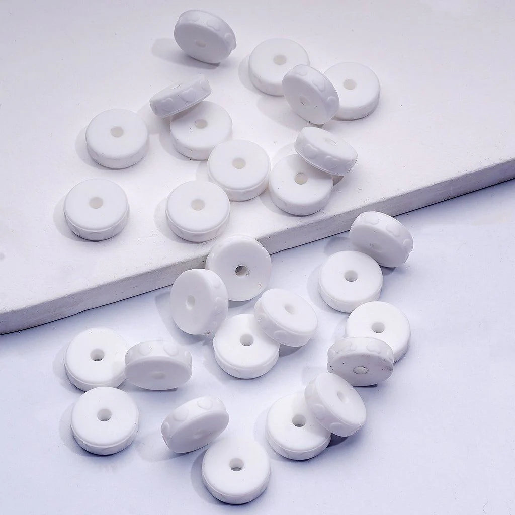 12MM Solid Color Hearts Prints Round Flat Silicone Spacer Beads