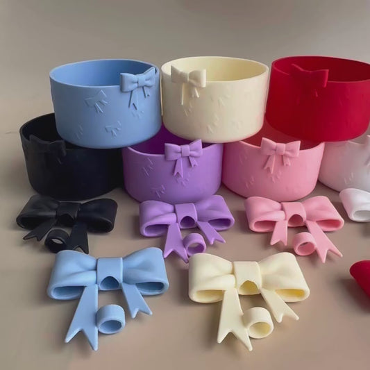 Bow Silicone Solid Glitter Boot for Stanley Cup,Anti-Slip Bottom Sleeve Cover for 40oz & 30oz Tumbler Cup Accessories,Cute 3D Bow Silicone Boot Sleeve for Tumbler Bottom Protector,Water Glasses