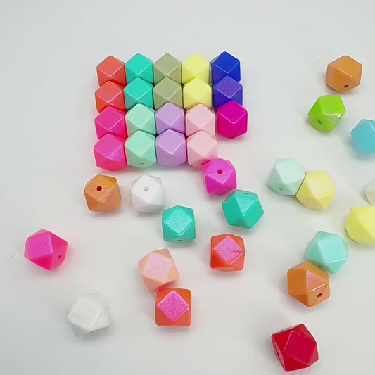 14mm Silicone Shiny Opal Hexagon Bead